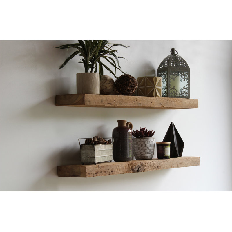 Gracie Oaks Joao 2 Piece Solid Wood Floating Shelf with Reclaimed Wood & Reviews Wayfair